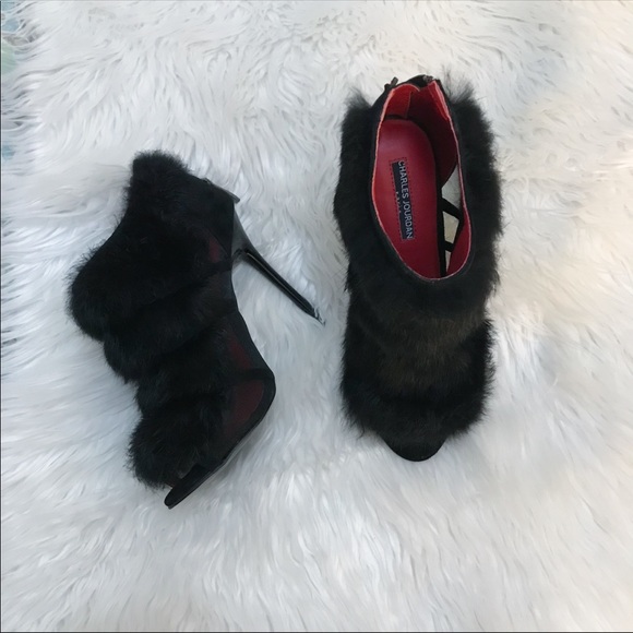 Charles Jourdan Shoes - Charles Jourdan fur peep toe ankle heel booties